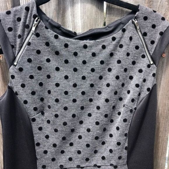 113. Enfocus Petite Polka Dot Black and Gray Dress 10P - Picture 2 of 14